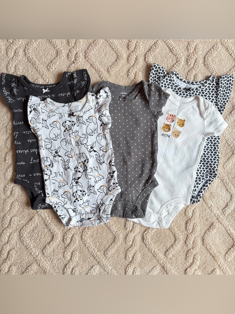 Baby Girl 0-3M Bodysuit Lot - Ruffle Short Sleeve Neutral Color Onesie Bundle